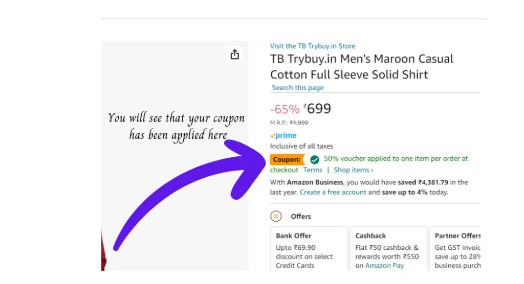 Amazon India Coupon Code applied